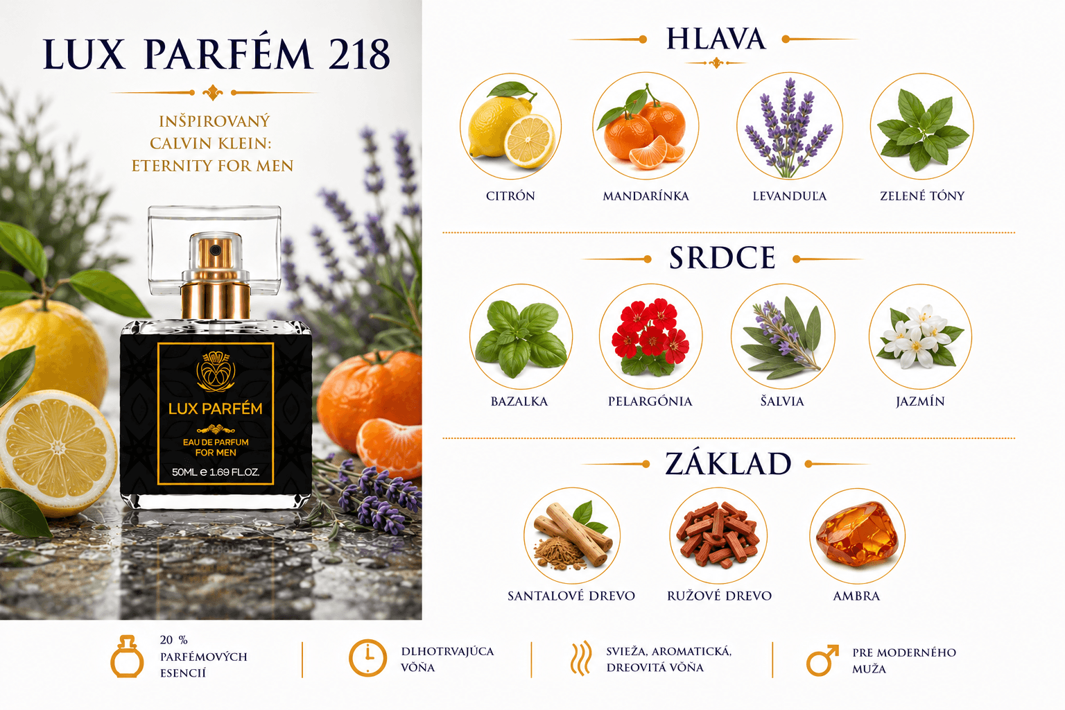 Lux Parfém 218 – Inšpirovaný Calvin Klein: Eternity For Men